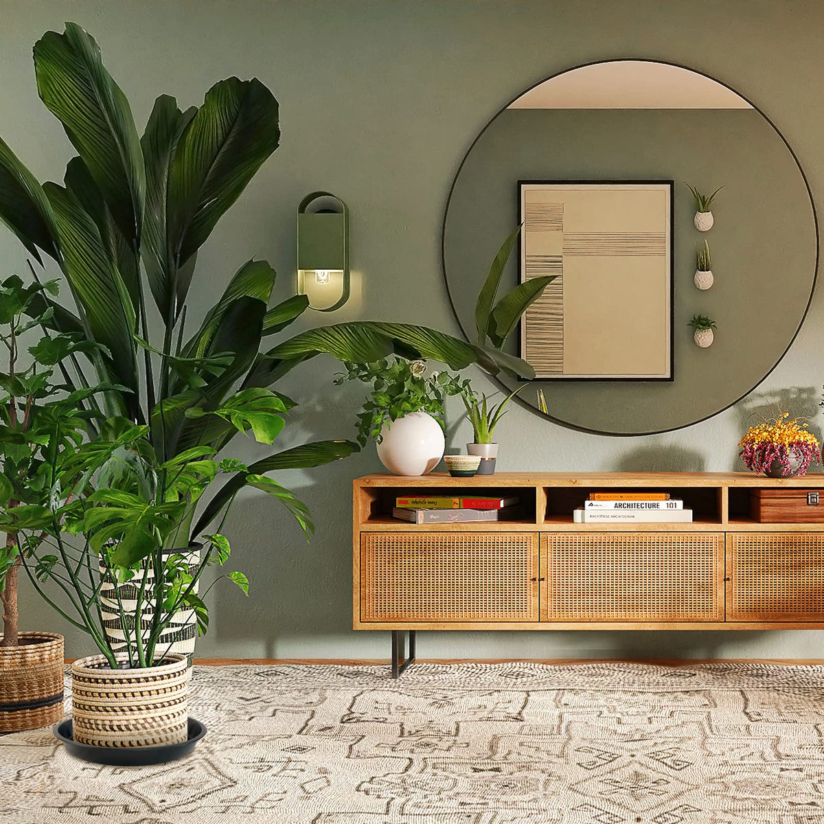 FUOAUYK plant saucer 20-inch top view offers multipot compatibility and easy cleaning.
