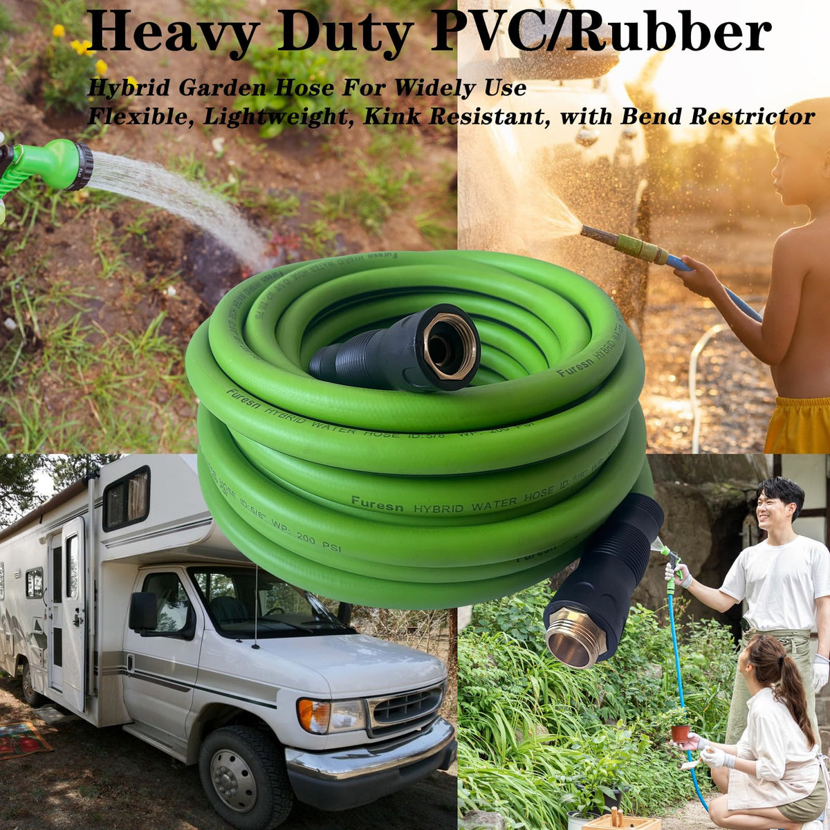 Furesn garden hose 200-psi-capacity supports steady water pressure at home.