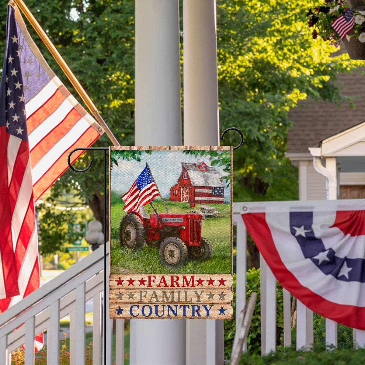 Furiaz barn tractor garden flag for porch or lawn displays