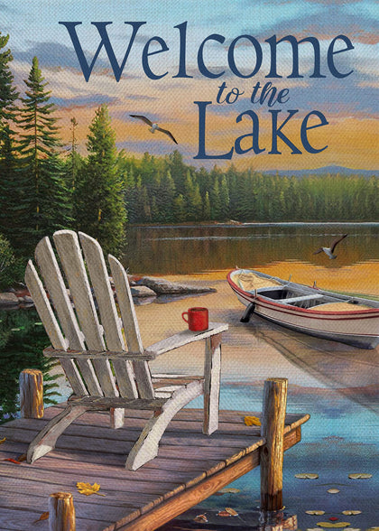 Furiaz Welcome to the Lake flag on Adirondack chairs for outdoor seasonal charm