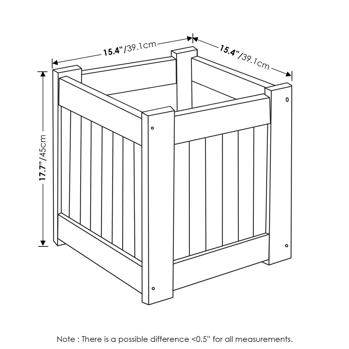 Furinno Tioman hardwood flower box top view emphasizes spacious planting area.