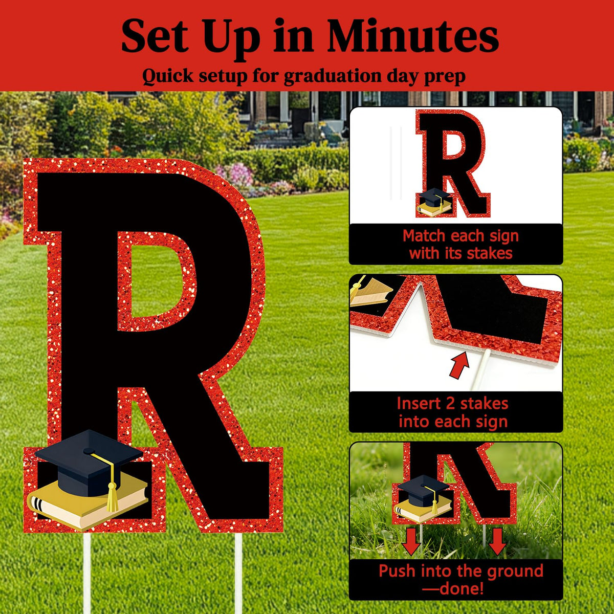 FurniCore graduation yard signs stakes ensure stable outdoor setup on windy days