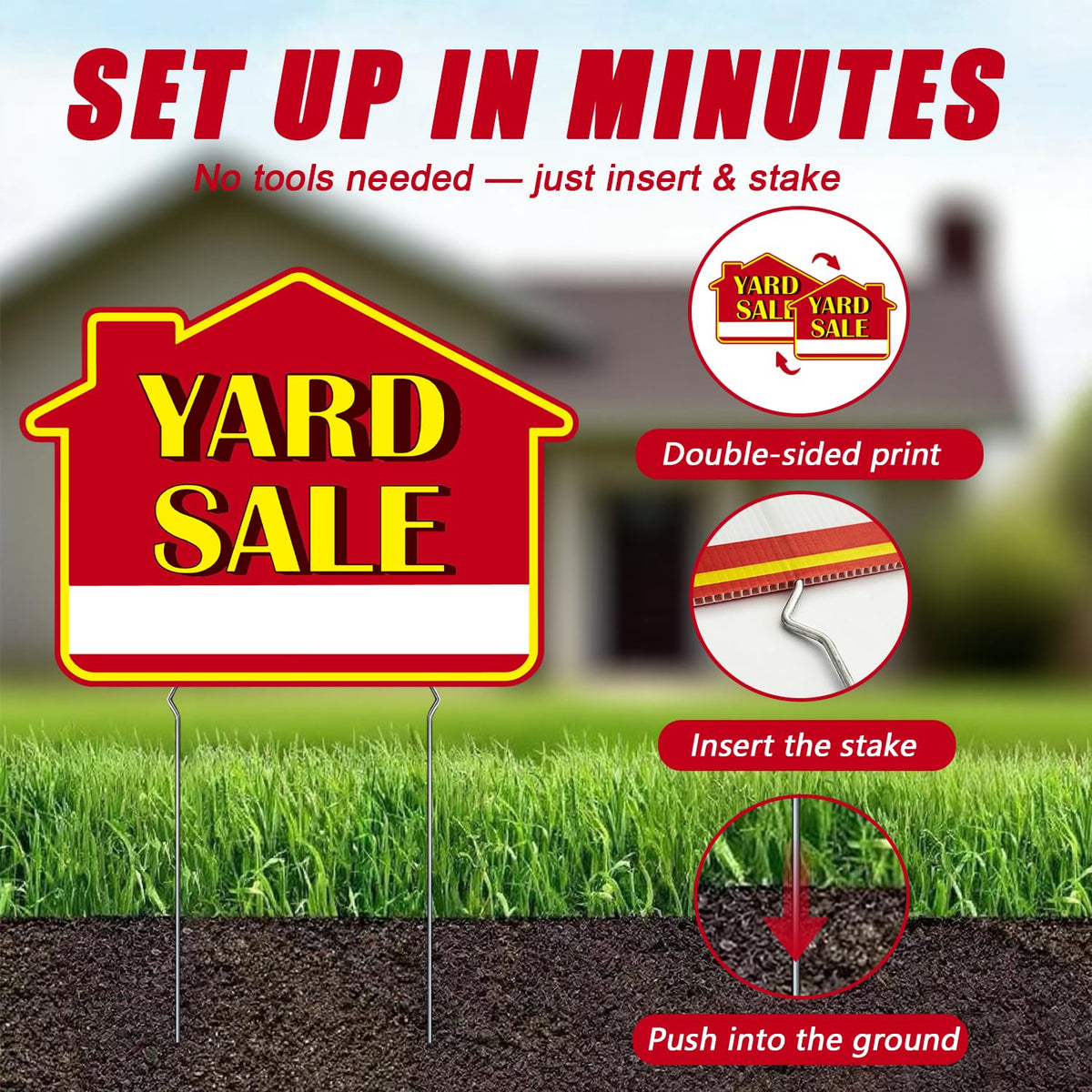 FurniCore metal stakes included help signs stand firmly on grass