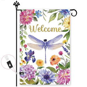 FurniGift Spring-Summer Floral Welcome Flag on front porch boosts curb appeal.