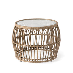 Furniture of America Ysar round coffee table with glass-top, ideal for outdoor entertaining