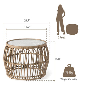 Furniture of America Ysar boho round table texture wicker, perfect for small spaces