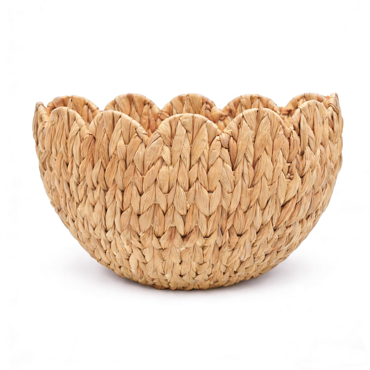 Furrywise hanging wall basket in natural water hyacinth with a scalloped edge for style.