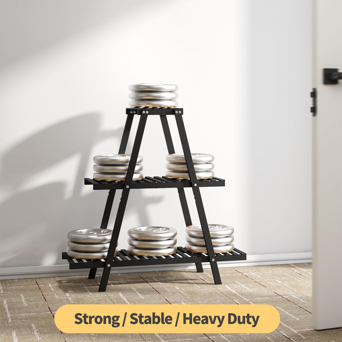 Lightweight and easy to move Furshus plant stand in a living room.