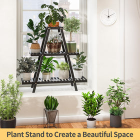 Outdoor patio setup using the Furshus stand with potted plants.