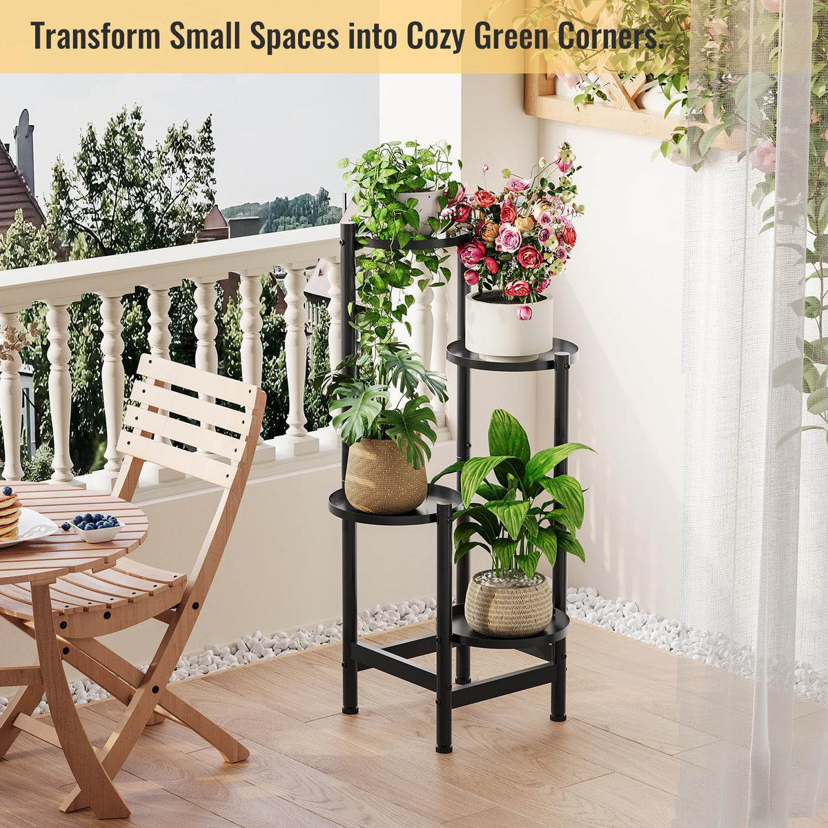 Furshus patio garden display elevates outdoor greenery.