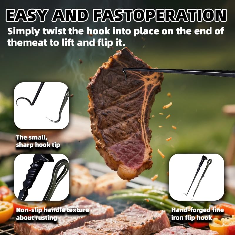Fusionara Pig Tail Flipper with sharp tip for precise meat piercing.