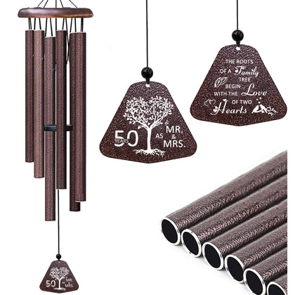 Fusui 50th anniversary wind chimes close-up with 32-inch tubes and elegant engraving
