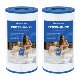 Future Way PRB35-IN filter showing fit-compatibility for multiple spa brands.