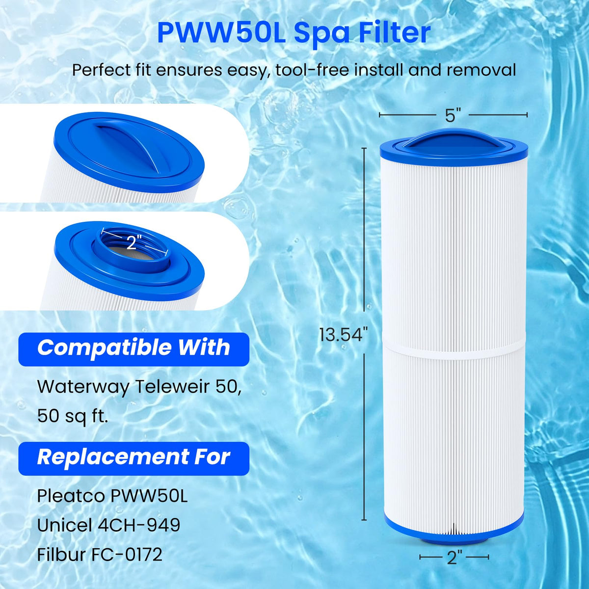Future Way PWW50L length 13-1-16in ensures secure fit and efficient filtration.