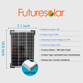 Futuresolar 5W panel in sunlight powering small devices