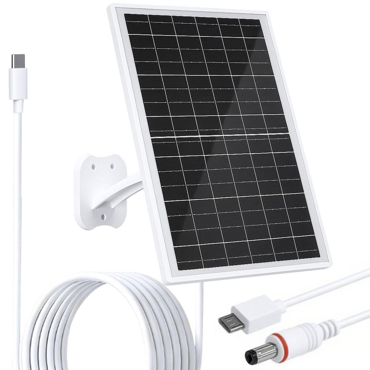 FUTUREZEN 13W solar panel mounted on wall for outdoor camera charging.