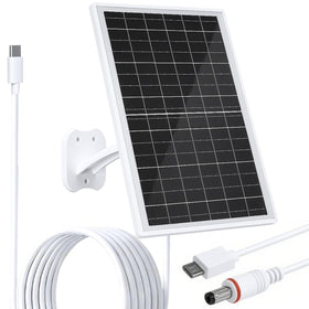 FUTUREZEN 13W solar panel mounted on wall for outdoor camera charging.