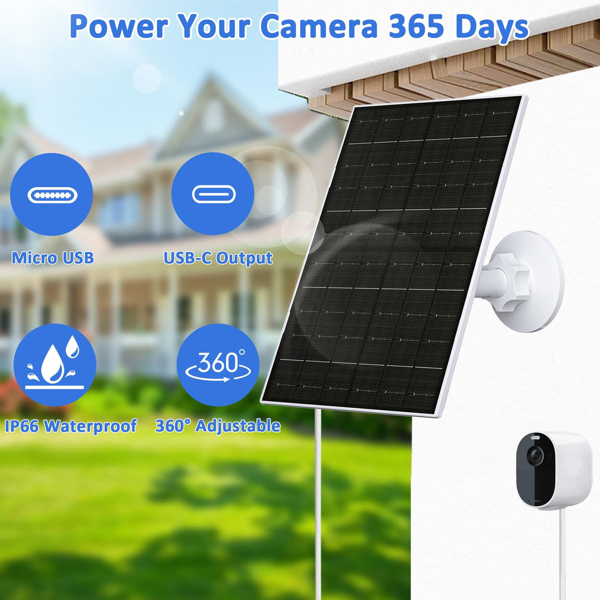 FUTUREZEN 6W solar panel for Arlo Spotlight camera with weather resistance