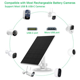 FUTUREZEN solar charger 5V USB-C/Micro-USB connects easily to low-power cameras for reliable charging.