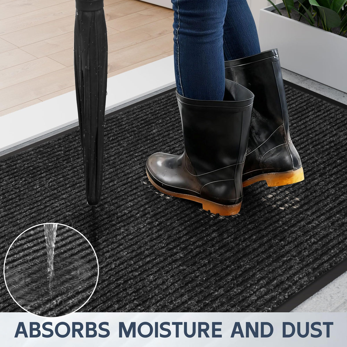 Futurwit non-slip backing secures the mat on busy entryways