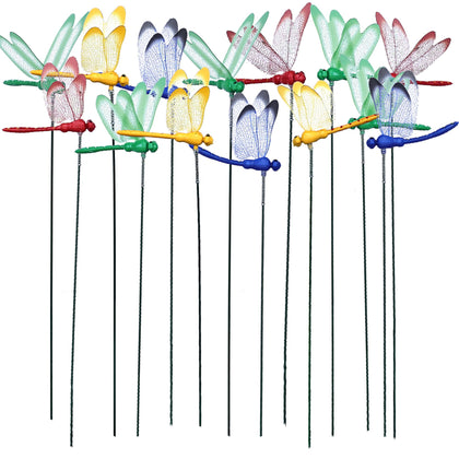 FUULOXE 24-piece 3D dragonflies on yard stakes add color to outdoor spaces.
