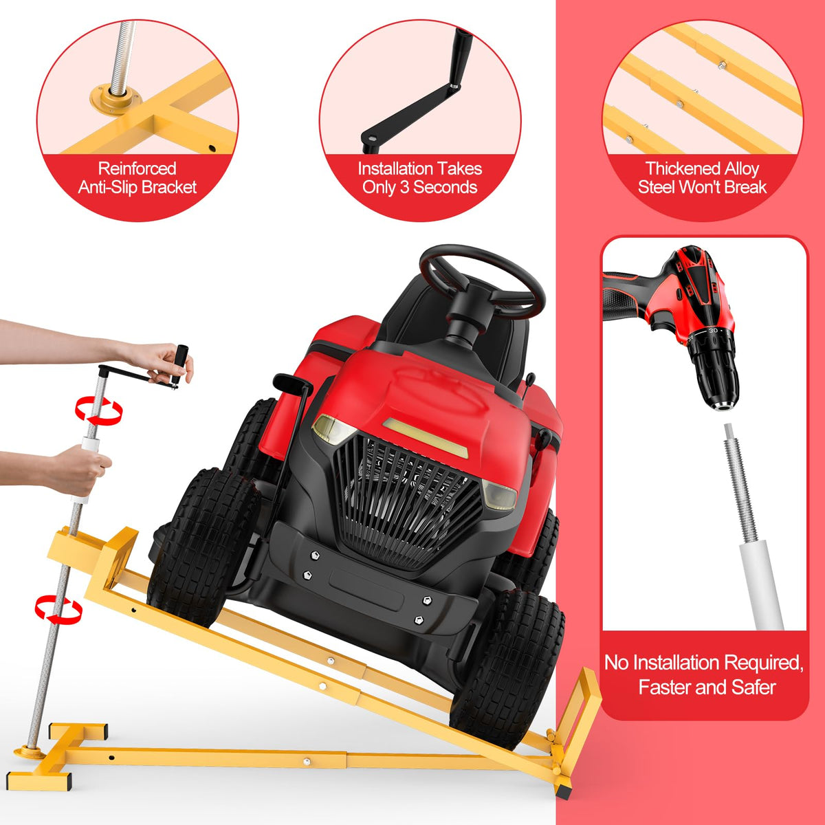 Fuvautu lawn tractor lift drill-mode operation shows faster lifting capability.