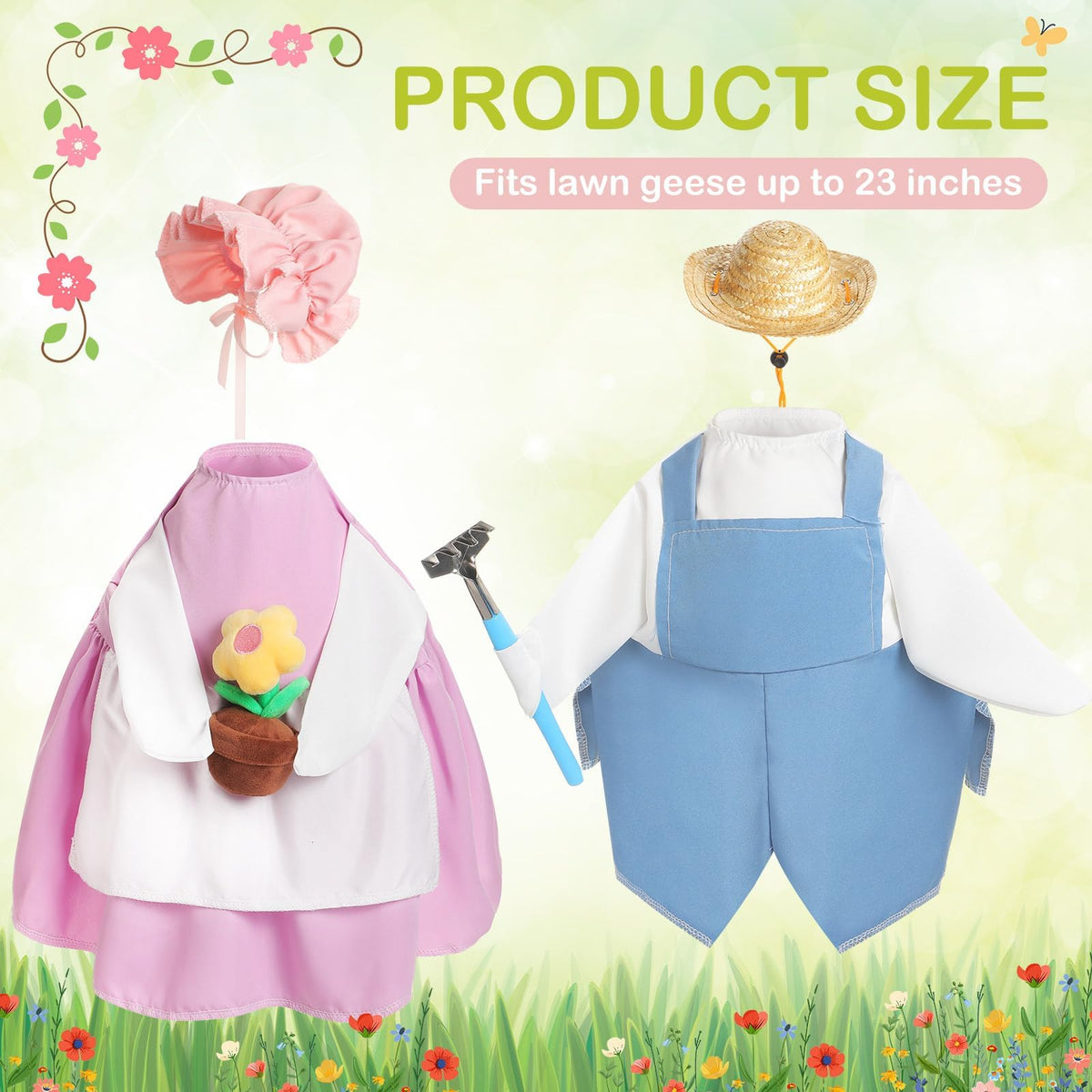 FuWeave purple gardener goose outfit brings vibrant spring charm to outdoor decor.