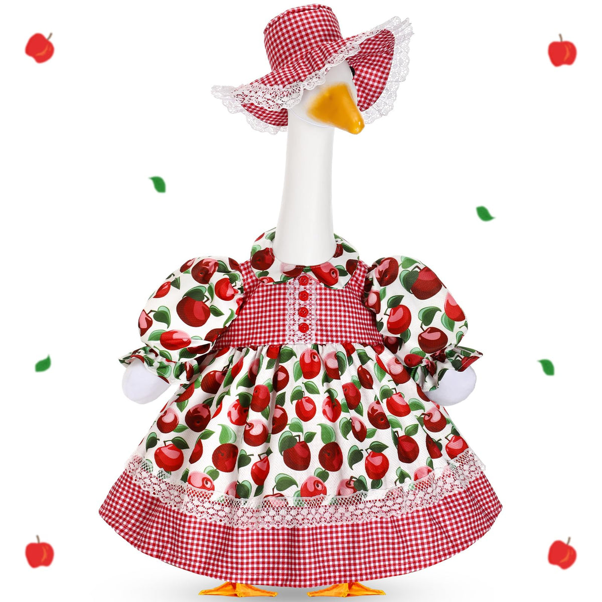FuWeave apple-themed goose outfit set adds playful charm to lawn decor.