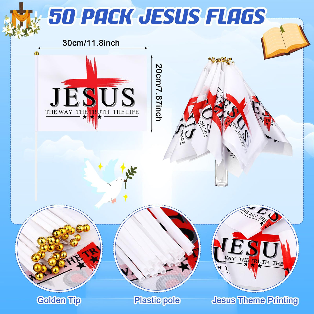 FuWeave Jesus flag print The Way The Truth The Life for processions and lessons