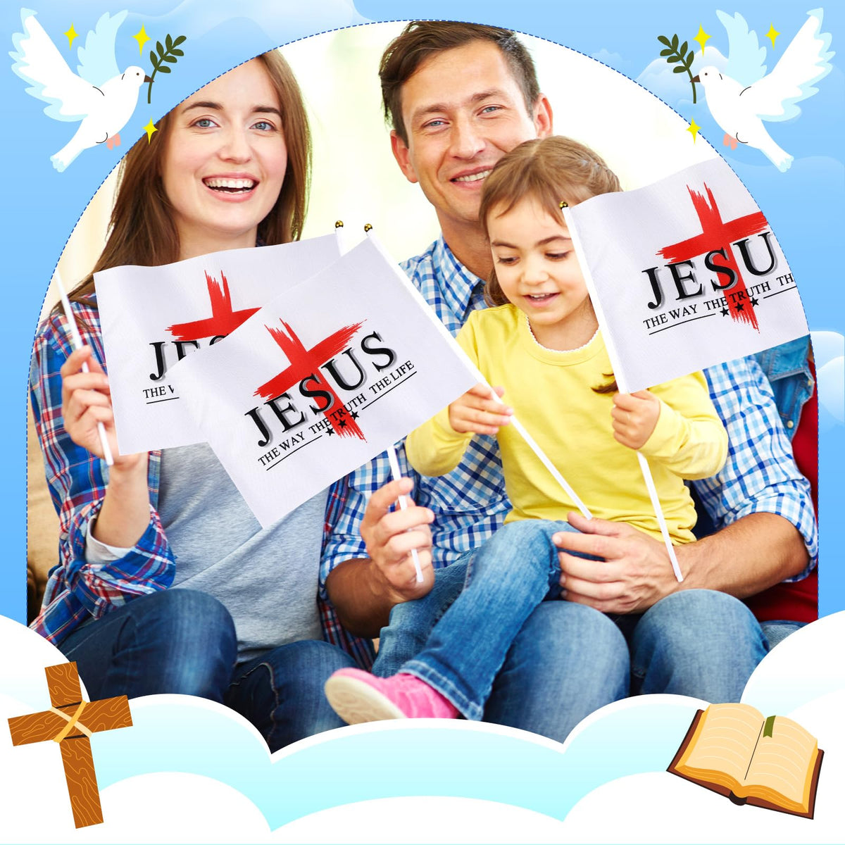 FuWeave Jesus flag wall decor display for home, church, yard, or classroom