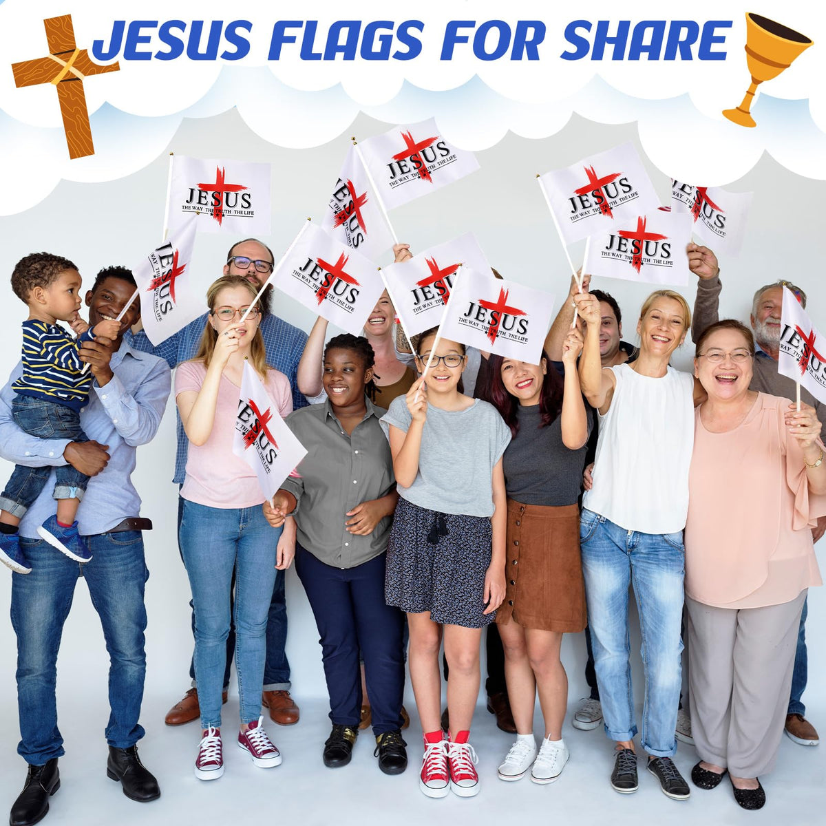 FuWeave Jesus flags 50-pack for group celebrations and shared moments