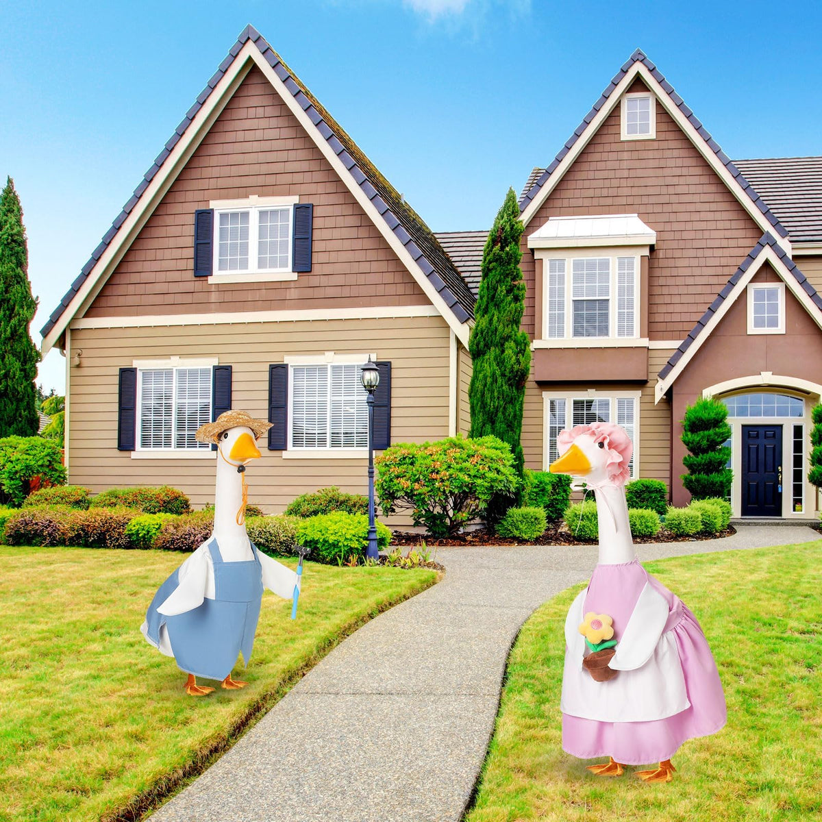 Fits 23-inch lawn geese for charming yard decor.