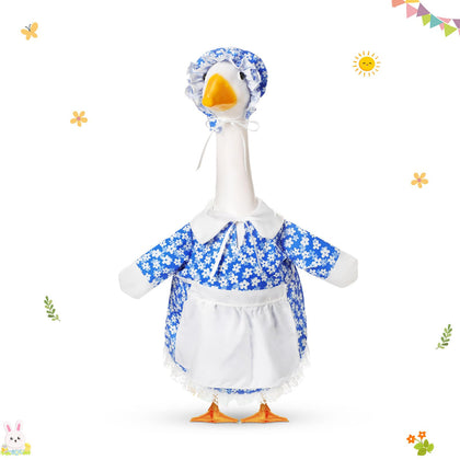 FuWeave Spring Goose Outfit on a 17-inch goose, daisy skirt and hat for outdoor decor
