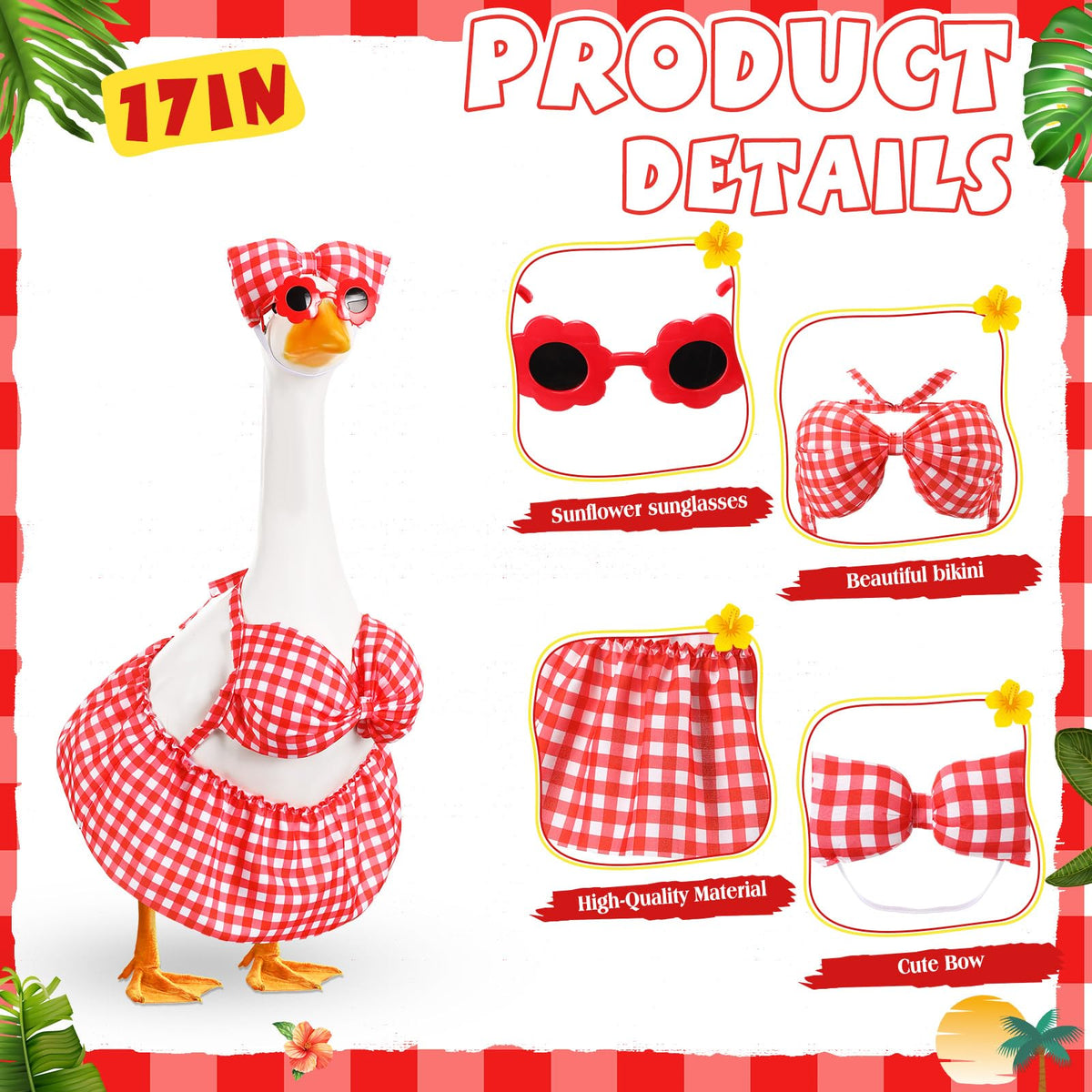 FuWeave 17-inch goose wearing bikini-style outfit for a bright lawn accent