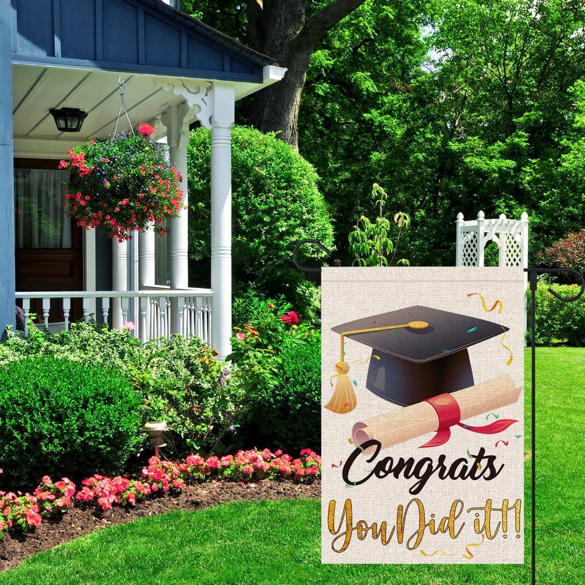 FUYUCHEN Congrats Grad flag burlap texture highlighting rustic charm