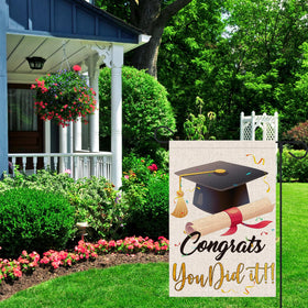 FUYUCHEN Congrats Grad flag burlap texture highlighting rustic charm