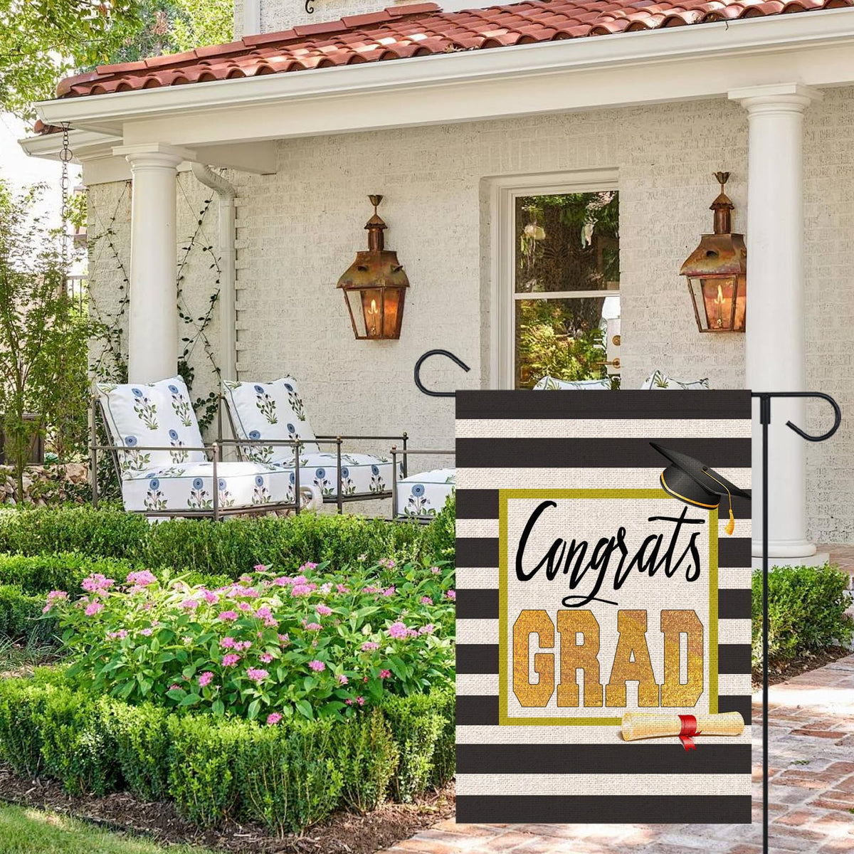 FUYUCHEN double-sided grad flag shows clear text from any angle