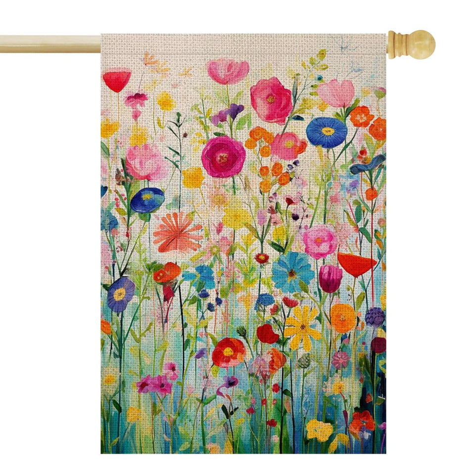 FUYUCHEN Spring flag front view with colorful wildflowers for welcoming spaces.