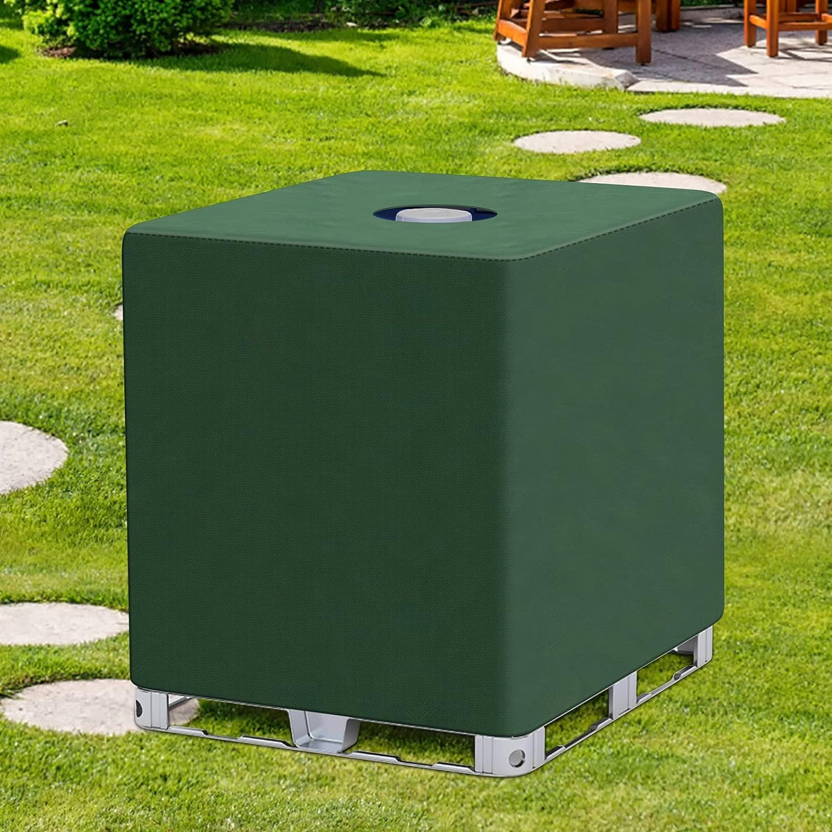 Fuzfaer durable 275 gallon tote cover for outdoor use.