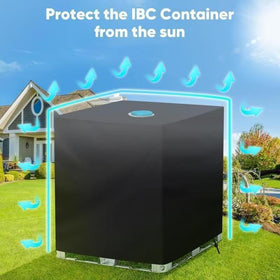 Fuzfaer black IBC tote cover blends with outdoor spaces.