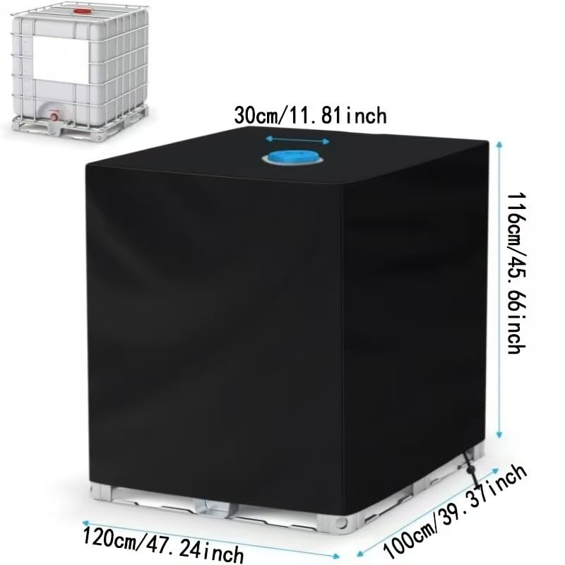 Fuzfaer IBC tote cover with drawstring closure securing against wind.
