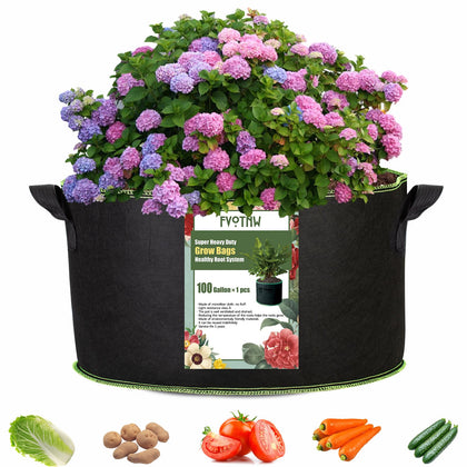 FVOTNW 100-gallon grow bag in use with thriving balcony plants