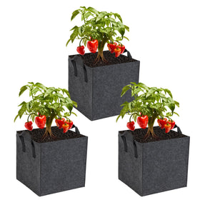 FVOTNW 3-Pack 7-Gallon Grow Bags with reinforced handles for easy balcony gardening.