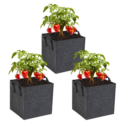 FVOTNW 3-Pack 7-Gallon Grow Bags with reinforced handles for easy balcony gardening.