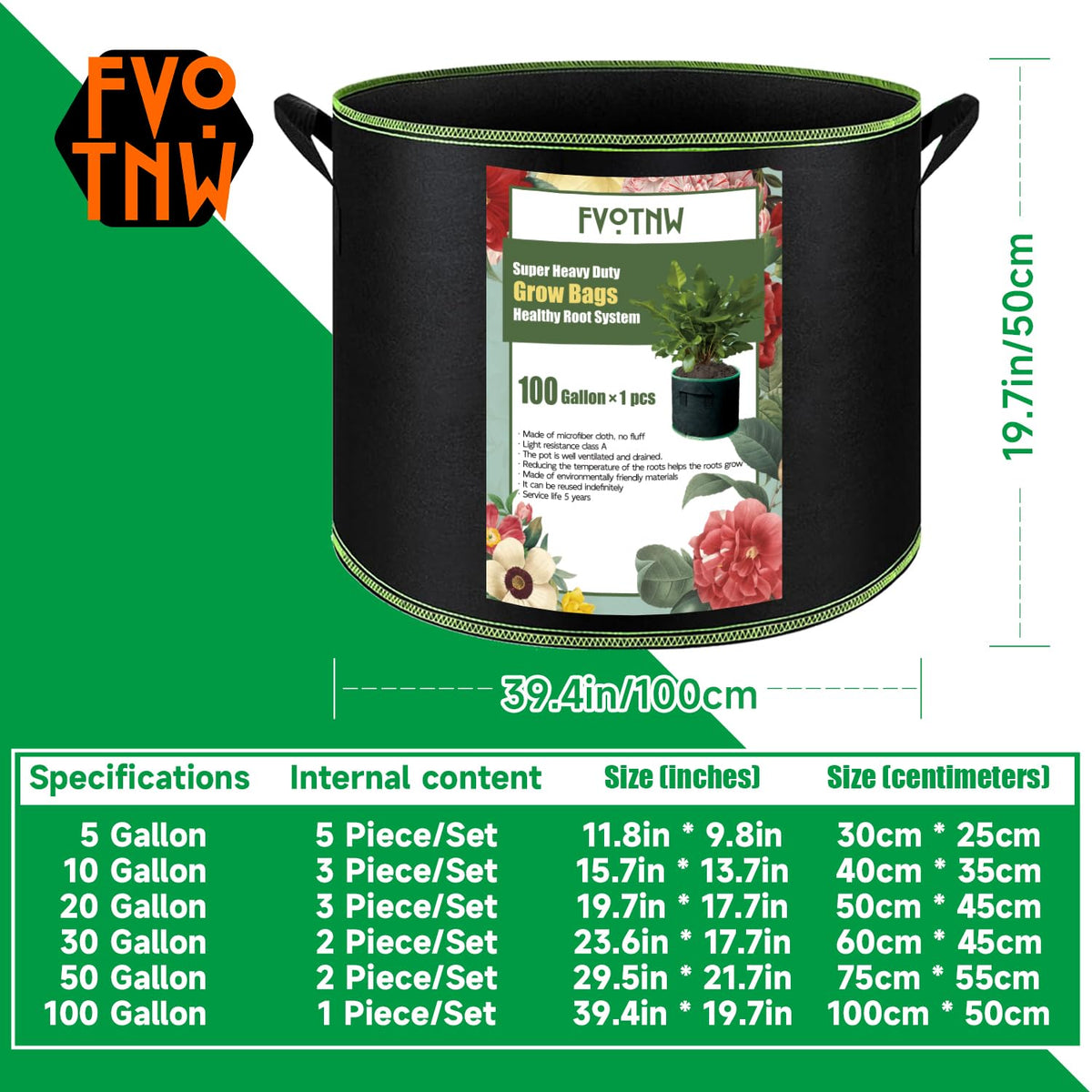 Thickened nonwoven fabric texture on FVOTNW grow bag