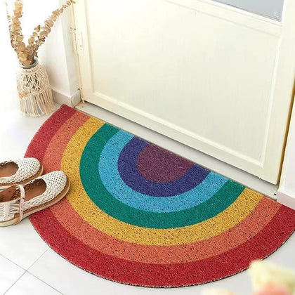 FWEHIO Rainbow Welcome Door Mat 40x80cm with vibrant colors and dirt-trapping surface.
