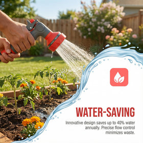 FXFOUCS nozzle shows the 9-pattern dial for versatile garden care