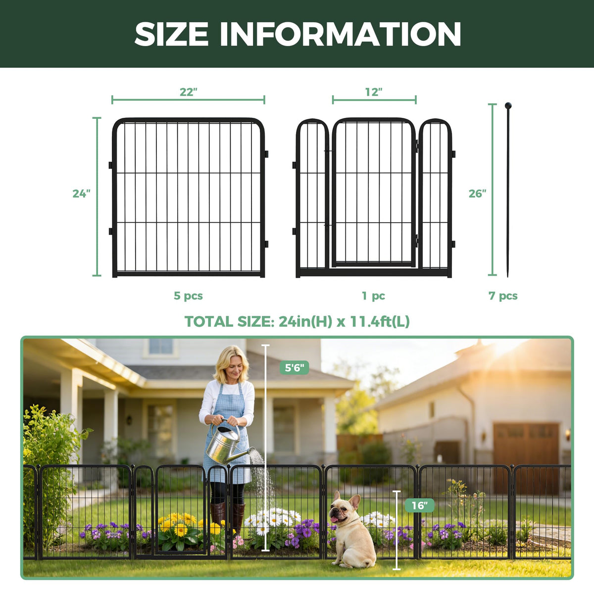 FXW garden fence with door shown in open and closed positions.