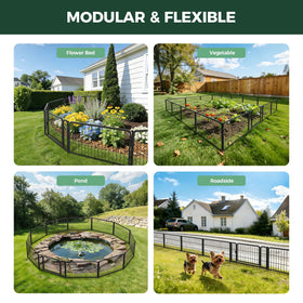 FXW Garden Fence three-panel layout illustrates the 9.8 ft run.