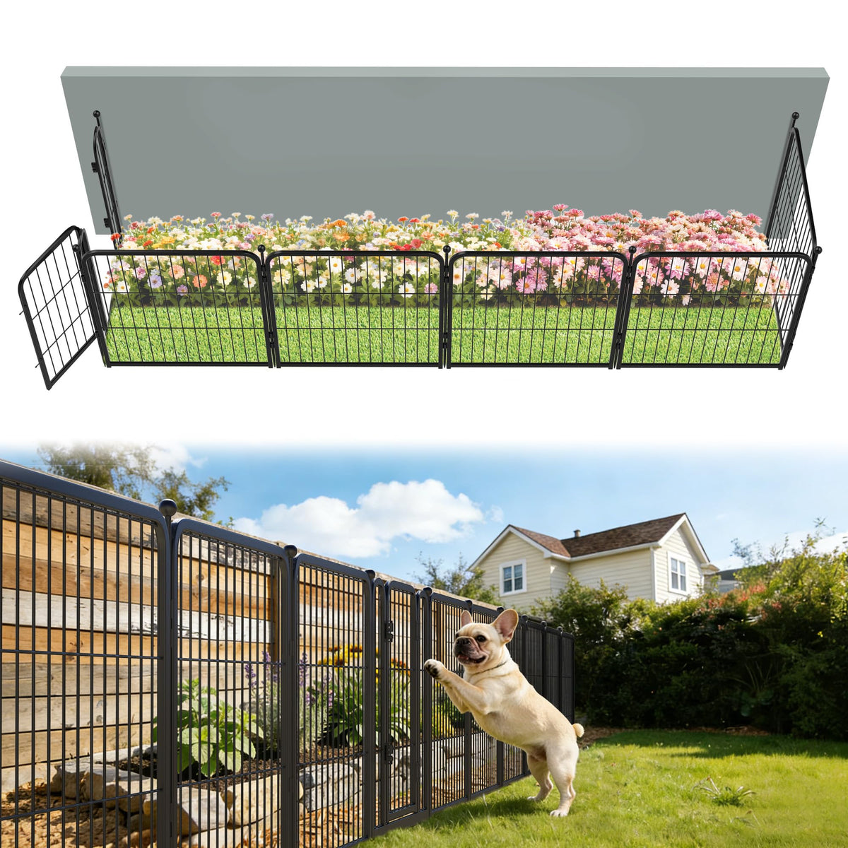 FXW Garden Fence six-panel setup outdoors for pet containment.